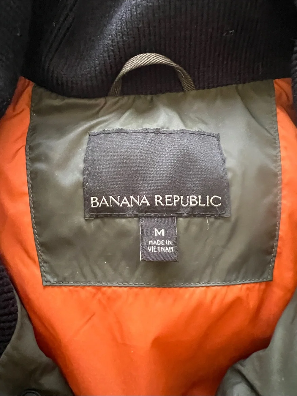 Banana Republic Olive Green Military Field Jacket/Puffer Orange Lining Size M